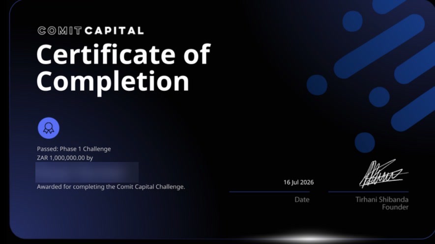 Comit Capital Phase 1 challenge certificate, name hidden